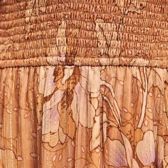 BHLDN NWT High-Neck A-Line Chiffon Gown Bronze Floral Print w/Metallic Accent L - Picture 7 of 15